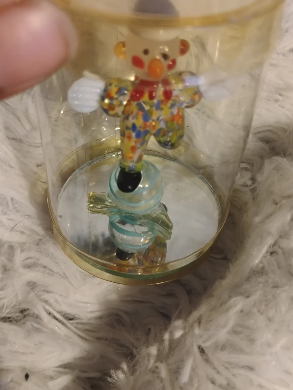 Murano Multicolor Glass Clown Figurine with Blue Base